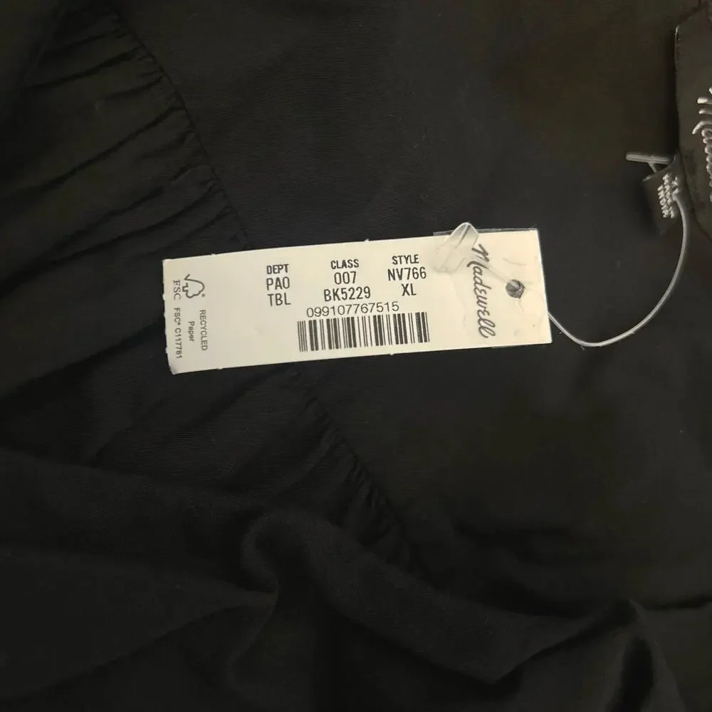 NWT Madewell Ruffled Pintucked Long-Sleeve Top True Black Size XL - Picture 9 of 11